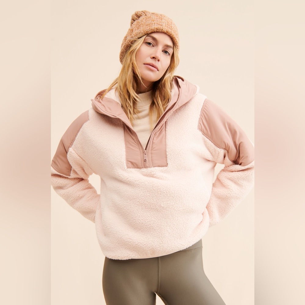 Free People Pink and Tan Hoodie